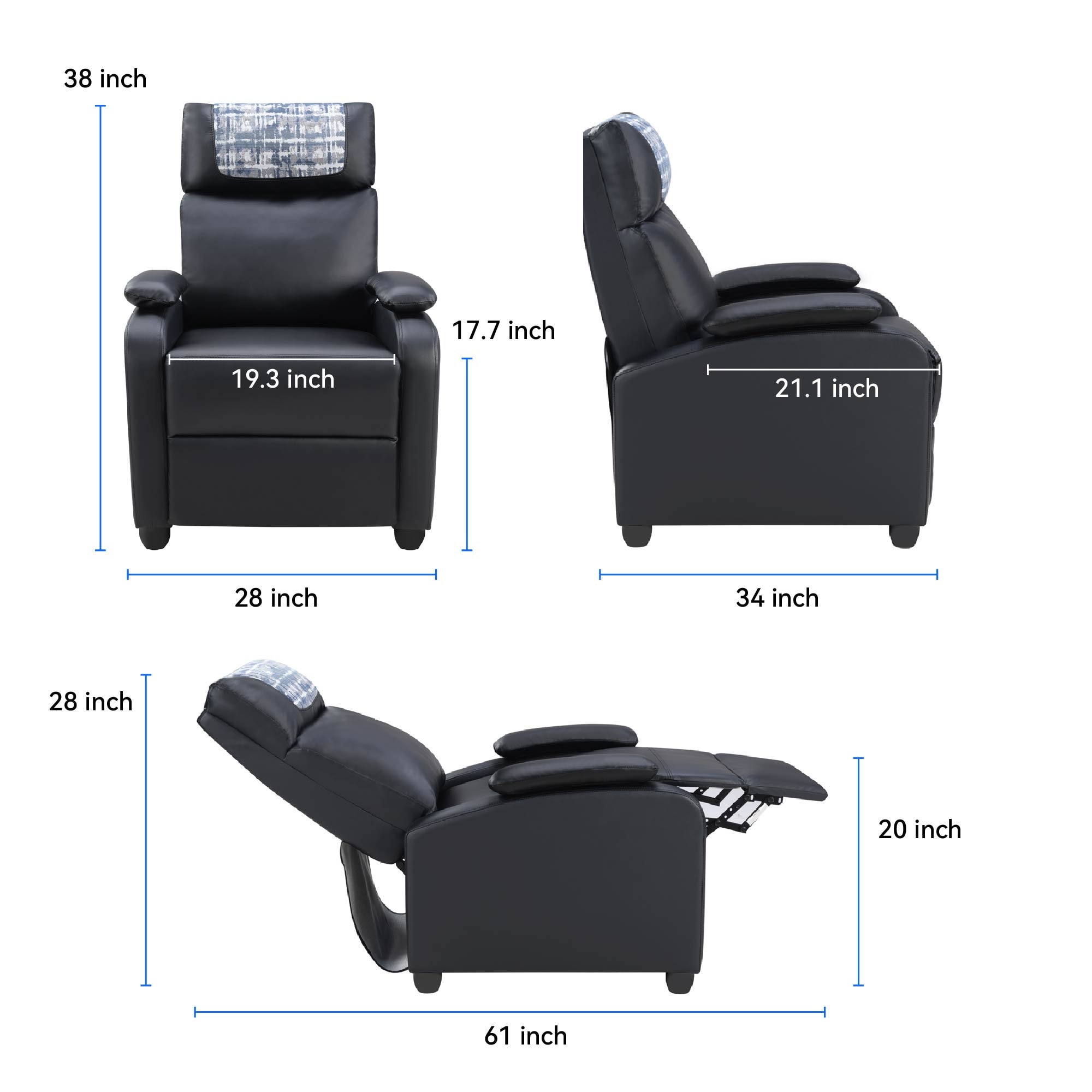 Recliner Chair, Classic And Traditional Manual Recliner Chair With Comfortable Arms And Back Single Sofa For Living Room, Black_voghion.com